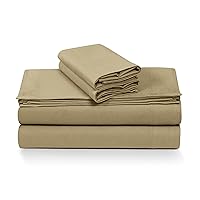 Tribeca Living Queen German Flannel Deep Pocket Bed Sheet Set, 200-GSM Heavyweight Cotton, 4-Piece Bedding Set, Macchiato