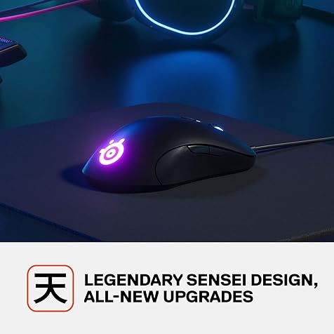 Sensei Ten Gaming Mouse 18,000 CPI TrueMove Pro Optical Sensor Ambidextrous Design 8 Programmable Buttons 60M Click Mechanical Switches – RGB Lighting,Black