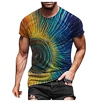 Tie Dye Shirts for Men Round Neck Stylish Short Sleeve Tee Summer Casual Loose Workout Tops for Men
