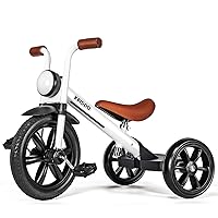 KRIDDO Kids Tricycle, 12 Inch Puncture Free Wheel w Front Light, Adjustable Seat Height, Gift for 2-5 Year Olds, White