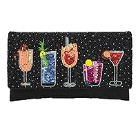 Happy Hour Cocktails Beaded Fold Over Clutch Crossbody, Black Multi