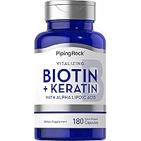 Piping Rock Biotin 5000mcg | 180 Capsules | Plus Keratin and Alpha Lipoic Acid | Non-GMO, Gluten Free Supplement