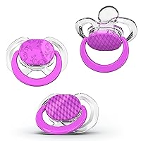 Smilo Baby Pacifier with Orthodontic Design for Healthy Dental Development - Stage 2 for Babies 3-9 Months - Pack of 3X 100% Silicone Pacifiers BPA Free - Plum Purple