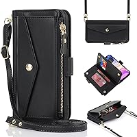 for iPhone 11 Wallet case with Zipper Card Holders for Women,iPhone 11 Phone Cases Slots Crossbody Flip Folio Book Shockproof Cover with Credit Card Holder Men for iPhone11 case - Black