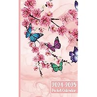 Pocket Calendar 2024-2025 for Purse: Small 2 Year Monthly Planner | 24 Months from January 2024 to December 2025 | Butterfly and Flower Cover.