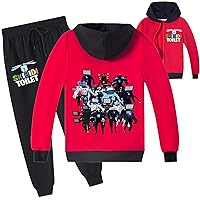 Unisex Kids 2 Piece Skibidi Toilet Outfits,Graphic Long Sleeve Full Zip Pullover Hoodie and Pants Set for Boys Girls