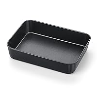 TeamFar Lasagna Pan, 9.4 x 7 x 2 Inch Stainless Steel Deep Baking Roasting Brownie Pan for Toaster Oven, Black Non-Stick Coating Rectangle Cake Pan, Healthy & Durable, Smooth Surface & Easy Clean