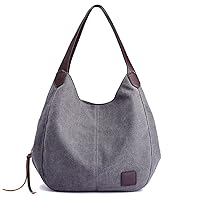 Oiilllndjb Handbag Women Vintage Canvas Handbag Women Large Capacity Shoulder Bag Casual Handle Bag Women Shopping Handbag (Color: Gray)