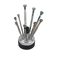 Set of 9 Screwdrivers w/Revolving Stand and Spare Blades Jewelry Making Watchmaking Watch Repair Tool