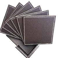 Coasters for Drinks, Leather Coasters with Holder(6 Pack),Protect Furniture from Water Marks Scratch and Damage (Square, Coffee)