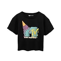 MTV Cropped T-Shirt Womens Ladies Music Ice Cream Logo Black Crop Top