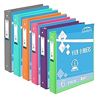 3 Ring Binders,1” Round Ring, Holds 8.5 * 11inch Papers, with 2 Pockets,6 Colors Binder Assorted Pack