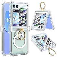 HOGGU for Samsung Galaxy Z Flip 5 Case Clear with Hinge Protection & Ring Kickstand, Support Wireless Charging Protective Phone Case for Samsung Galaxy Z Flip 5, Clear