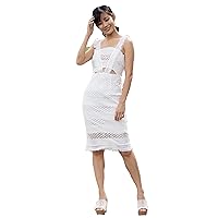Petite to Regular Panel Lace Crop White Dress with See-Through
