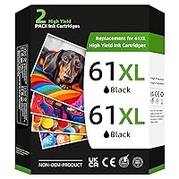 61XL Black Ink for HP Ink 61 Black Cartridge Replacement Printer Ink 61XL 61 XL for Envy 4500 5530 4502 5535 for Officejet 2620 4630 for DeskJet 1050 1510 2050 2510 2540 3050 Printer (2 Black)