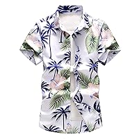 Men's Hawaiian Short Sleeve Shirt - Summer Coconut Tree Flowers Printing Aloha Shirt Large Size Button Down Top Blo