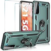 Case for Samsung Galaxy S21 5G Case Heavy Duty with Built in Screen Protector Hard Armor Military Anti-Fall Bumper Cover for Samsung S21 5G 6.2 2021 Phone Cases with Magnetic Ring Kickstand Green