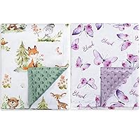 2 Pack Baby Blanket for Boys Girls Super Soft Double Layer Minky with Dotted Backing, Lovely Woodland Animal Design Blanket for Toddler Newborn 30 x 40 Inch