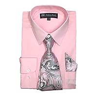 Men's Long Sleeve Dress Shirt With Matching Tie And Handkerchief