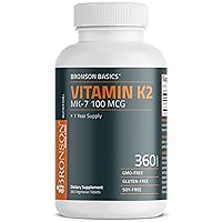Bronson Vitamin K2 MK-7 100 MCG, K2 as MK7 Menaquinone, Bone Support 1 Year Supply, 360 Tablets