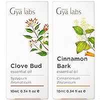 Clove Oil for Teeth and Gums & Cinnamon Essential Oil for Diffuser Set - 100% Natural Therapeutic Grade Essential Oils Set - 2x0.34 fl oz - Gya Labs