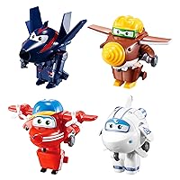 Super Wings 2' Transform-a-Bot 4-Pack Flip,Todd,Agent Chase,Astra Airplane Toys Mini Action Figures Preschool Toy Plane Set for 3 4 5 Year Old Kids Birthday Gift