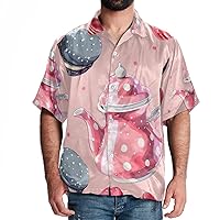 Hawaiian Shirts for Men, Men's Casual Button-Down Shirts, Hawaiian Shirt for Women, Pink Teapot Tea Cup Macaron