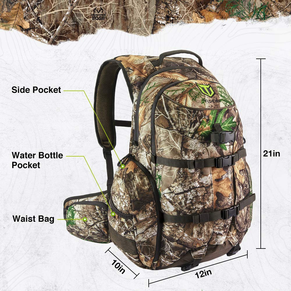 TIDEWE Hunting Backpack, Waterproof Camo Hunting Pack with Rain Cover, Durable Large Capacity Hunting Day Pack for Rifle Bow Gun (Realtree Edge)