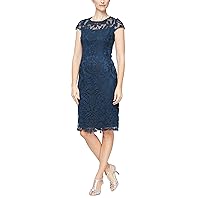 Alex Evenings Women's Short Knee Length Floral Embroidered Cocktail Sheath Dress