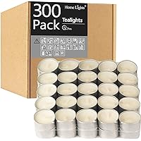 HomeLights Unscented White Tealight Candles -300 Packs, 6 to 7 Hour Burn Time Smokeless Tea Light Candles, Mini Votive Paraffin Candles with Cotton Wicks for Shabbat, Weddings, Christmas