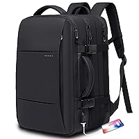 Bange 45L Travel Backpacks Expandable Luggage Backpack USB Charging Port Flight Approved Carry On Backpack With Wet Pocket Water Resistant Business Backpack 17.3 In Laptop College Daypack Black Large
