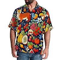Hawaiian Shirt for Men Casual Button Down, Quick Dry Holiday Beach Short Sleeve Shirts Fruit Animals Pattern,S