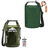 HEETA Waterproof Dry Bag with Phone Case & Upgraded Version with Emergency Whistle for Women Men, Roll Top Lightweight Dry Storage Bag Backpack for Kayaking, Travel, Boating & Camping, Pitch Green 5L