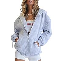 Women's Cute Hoodies Teen Girl Fall Jacket Oversized Sweatshirts Casual Drawstring Clothes Zip Up Y2K Hoodie with Pocket