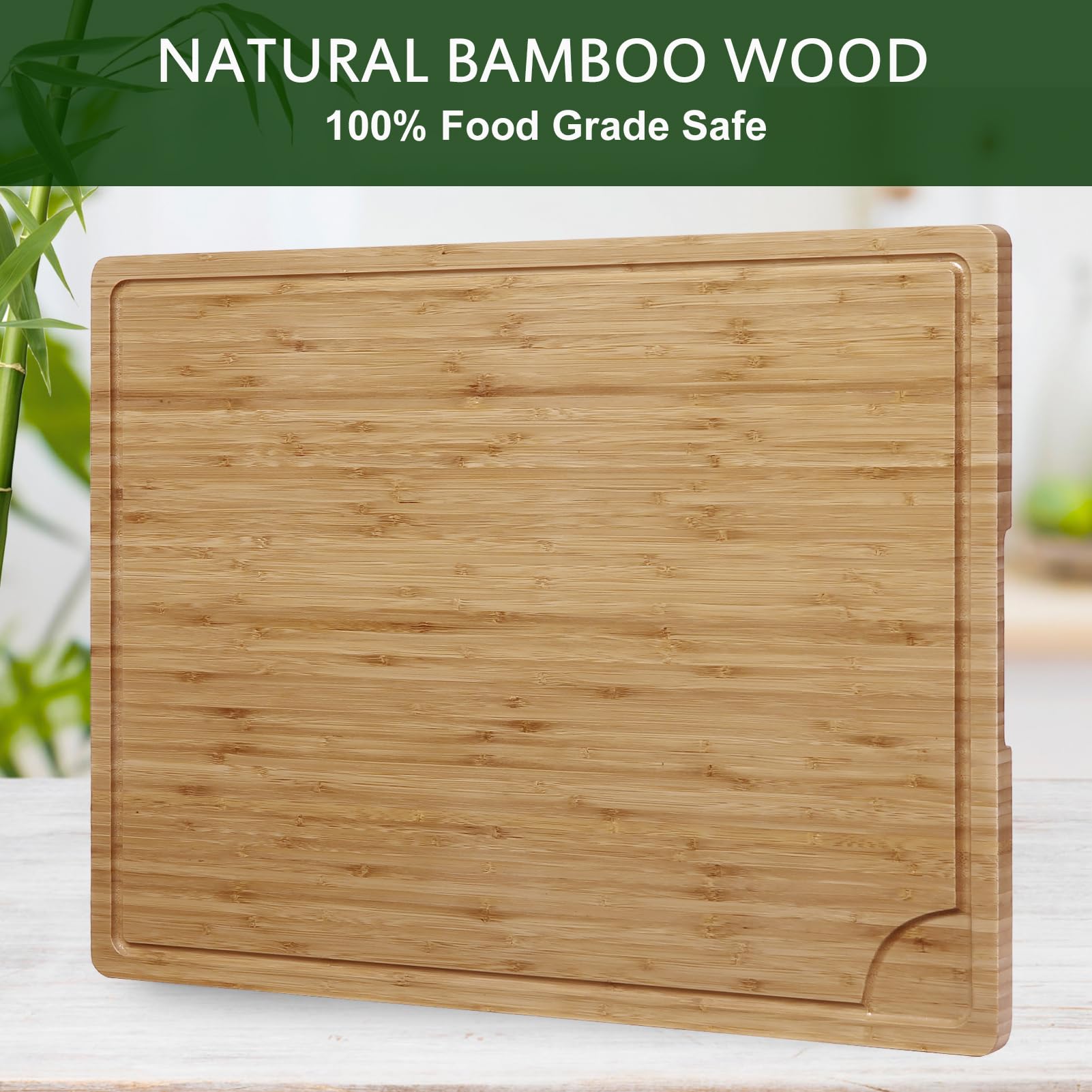 24 x 18 Bamboo Cutting Board, Large Kitchen Chopping Board for Meat, Butcher Block Cutting Board, Carving Board with Handle and Juice Groove for Turkey, Meat, Vegetables, BBQ