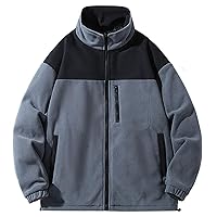 Mens Color Block Fuzzy Fleece Jacket Oversized Patchwork Fluffy Lightweight Zip Up Coat 2023 Winter Casual Outwear