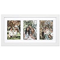 Golden State Art, 9x18 White Wood Frame - White Mat for Three 5x7 Pictures - Sawtooth Hangers- Swivel Tabs - Wall Mounting - Landscape/Portrait - Real Glass - Collage Frame, 1 Pack