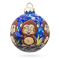 Symbolic Trio: 3 Wise Monkeys - No See, No Hear, No Speak Blown Glass Ball Christmas Ornament 3.25 Inches