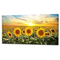 Biuteawal Sunflower Canvas Print Wall Art Sunset Landscape Pictures Flower Field Artwork Modern Painting for Home Kitchen Bedroom Dining Room Stretched and Framed Ready to Hang