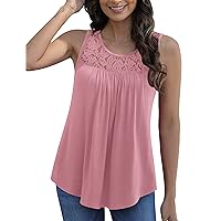 LETDIOSTO Women's Plus Size Tank Tops Loose Fit Lace Summer Sleeveless Shirts, M-3X