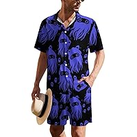 Happy Squid Family Men's Hawaiian Sets Lapel Button-Down Short Sleeve Shirts And Beach Short Suits