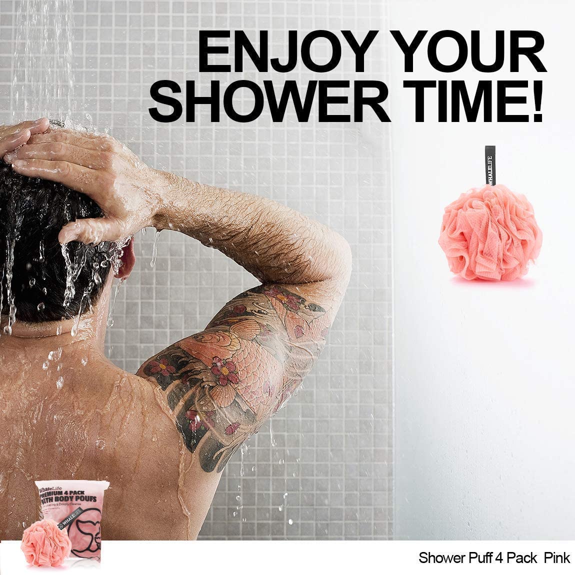Black and Pink Bath Loofah Sponge Shower Pouf Mesh Puff Shower Ball for Men and Women