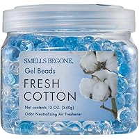 SMELLS BEGONE Odor Eliminator Gel Beads - Air Freshener - Eliminates Odor in Bathrooms, Cars, Boats, RVs & Pet Areas - Made with Essential Oils - Fresh Cotton Scent - 12 Ounce
