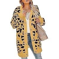 Womens Button Down Autumn Winter Knitted Leopard Print Cardigan Sweaters Coat