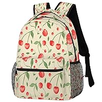 Cherry Printed Backpack, Red Fruit Backpacks Shoulder Bag Casual Travel Laptop Daypack Bags