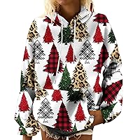 Christmas Hoodie for Women Fashion Christmas Tree Sweatshirts Xmas Long Sleeve Drawstring Pullover Tops with Pocket