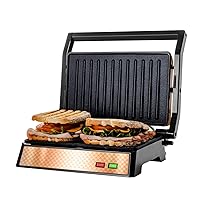 OVENTE Electric Panini Press Sandwich Maker with Non-Stick Coated Plates, Opens 180 Degrees to Fit Any Type or Size of Food, 1000W Indoor Grill Perfect for Quesadillas, Burgers & More, Copper GP0620CO
