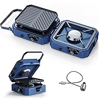 2 Burner Propane Camping Stove with Grill, Foldable Camp Stove with 16,000 BTU, Two Adjustable Burners with Piezo Ignition & Easy Carrying Handle, Portable Stove for Camping, BBQ, Emergency