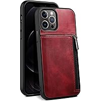 Wallet Case for iPhone 12/12 Pro/12 Pro Max, Vintage Leather Back Cover with Zip Card Holder Case Cover for iPhone 12 Series (Color : Red, Size : 12pro 6.1
