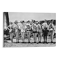 GEBSKI Flapper Girls Beach Vintage Swimsuits Vintage Beach Fashion 1920s Black And White Poster Canvas Painting Wall Art Poster for Bedroom Living Room Decor 20x30inch(50x75cm) Frame-style